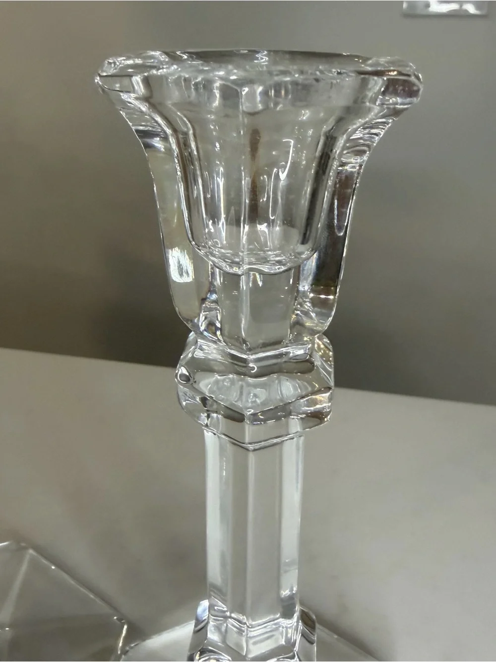 Clear Hexagonal Glass Candlestick Holders - Set of 2